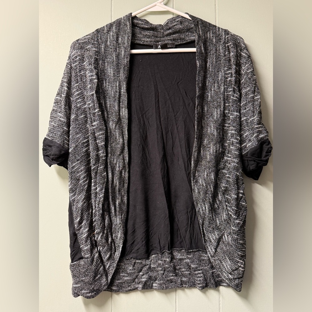 AGB Black and Gray Open-Front Lightweight Cardigan Sweater